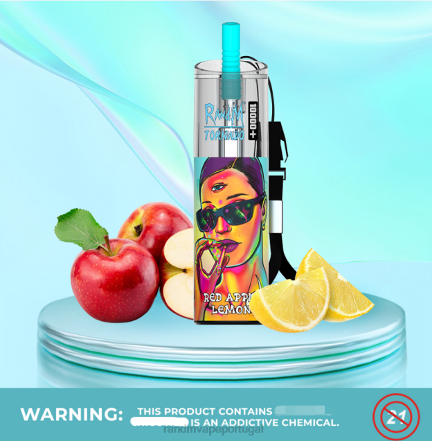 limão, maçã vermelha - RandM disposable vape - RandM Tornado Dispositivo vape de controle de fluxo de ar 10000 plus 1 unidade D042B80